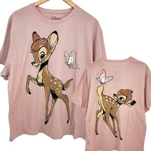 NWOT Disney Bambi & Butterfly Double-Sided Graphic T-Shirt Pink Women's Large